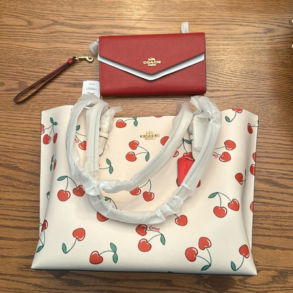 Coach Cherry Large Mollie Tote & Red Tech Wallet